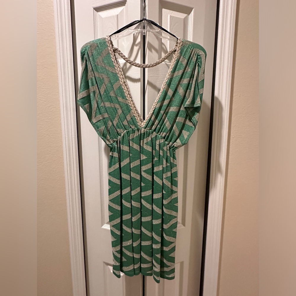 Bebe- (green/Silver) “New Vintage” pattern dress (S:Large)